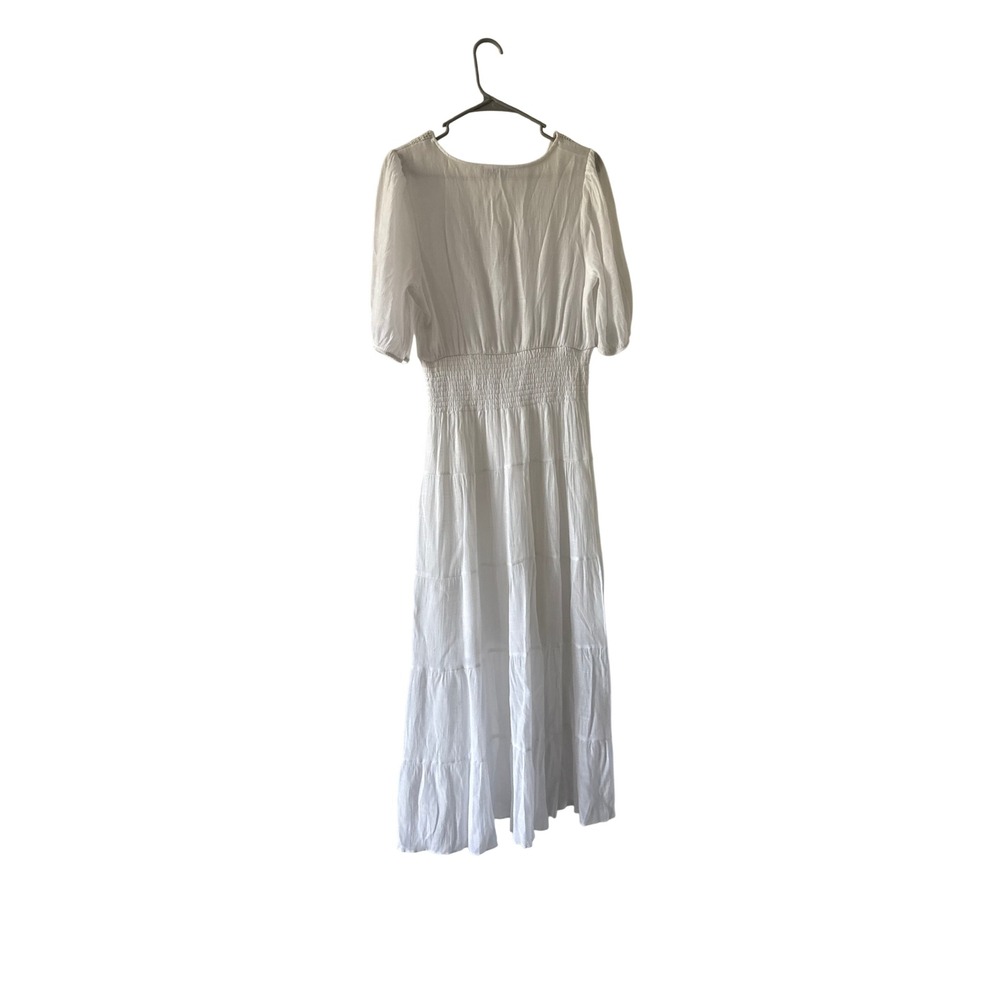 JOIE‎ White Tiered Midi Dress Smocked Waist Crochet Lace Fall Wedding Large - Picture 4 of 11